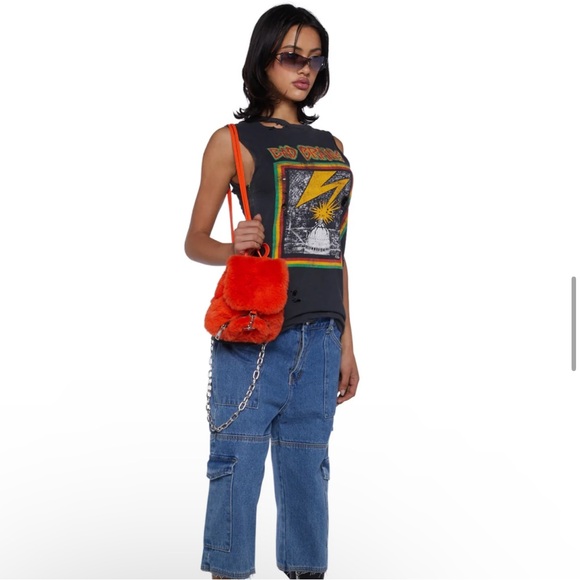 Dolls Kill Fuzzy Orange mini backpack NWT - Picture 4 of 6